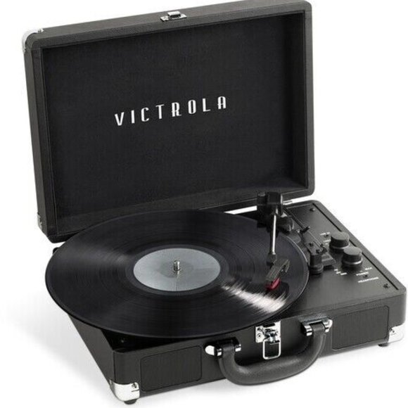 VITROLA JOURNEY BLUETOOTH SUITCASE RECORD PLAYER VSC-550BT CLASSIC BLACK DESIGN - Picture 1 of 6